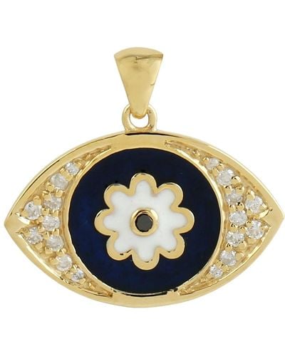 Artisan 14k Gold Pave Natural Diamond Evil Eye Symbol Enamel Charm Pendant - Metallic
