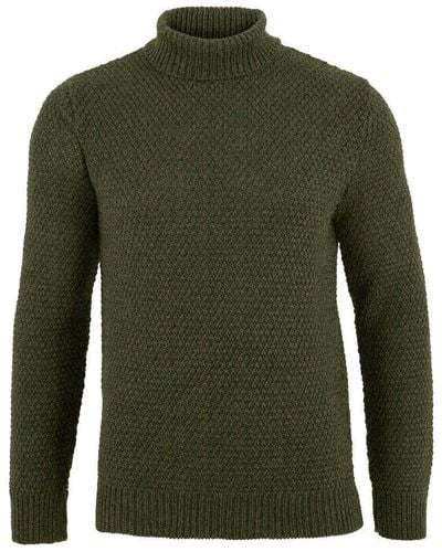 Paul James Knitwear S Merino Wool Hartridge Fishermans Roll Neck Moss Stitch Sweater - Green