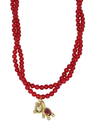 Ninemoo Gemstone Bear Necklace - Red