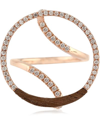 Artisan Natural Diamond Wood Geometric Ring 14k Rose Gold Handmade Jewelry - Metallic