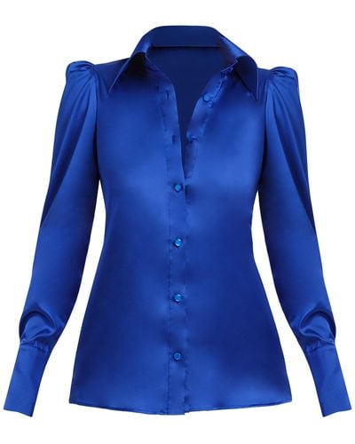Tia Dorraine Royal Azure Fitted Satin Shirt - Blue