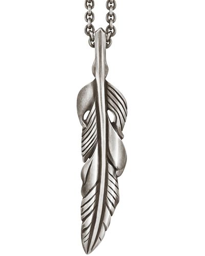Snake Bones Feather Pendant In Sterling - Metallic
