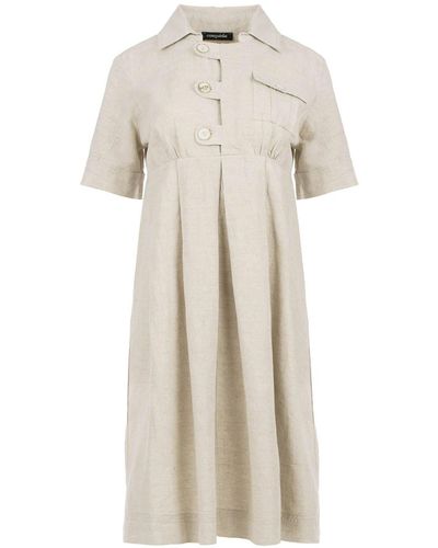 Conquista Neutrals Empire Waist Linen-cotton Dress With Button Details - Natural