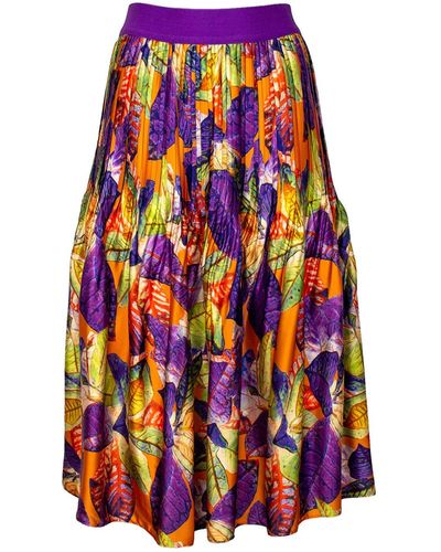 Lalipop Design Recycled Polyester Printed Satin Midi Pleated Skirt - Blue