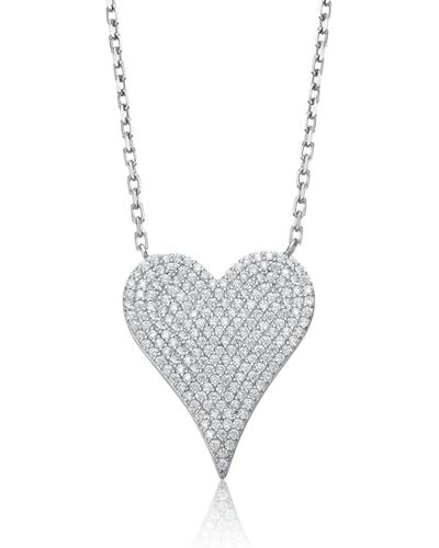 Genevive Jewelry White Gold Plated Sterling Silver With Pave Diamond Cubic Zirconia Heart Layering Necklace - Grey