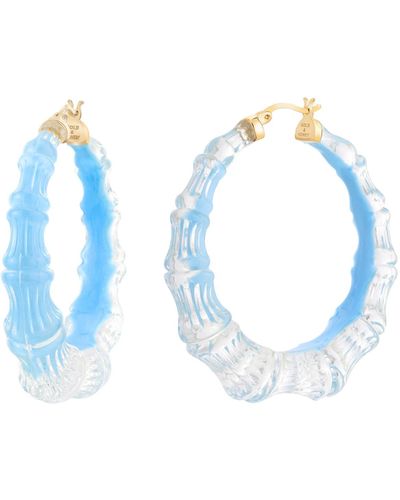 Gold & Honey Bamboo Illusion Hoop Earrings In Ice Blue