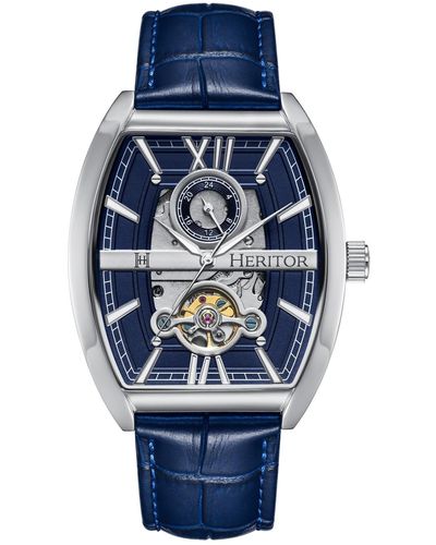 Heritor Masterson Semi-skeleton Leather-band Watch - Blue