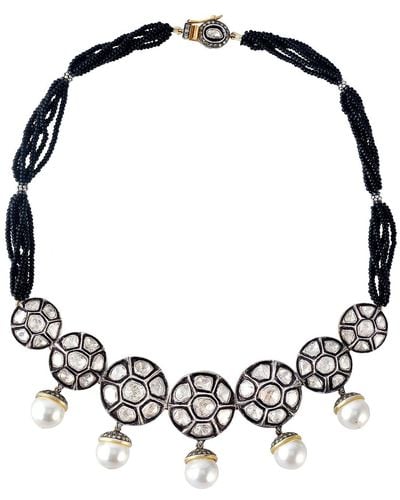 Artisan Diamond Gold Silver Gemstone Choker Necklace Pendant Indian Pearl Jewelry - Black
