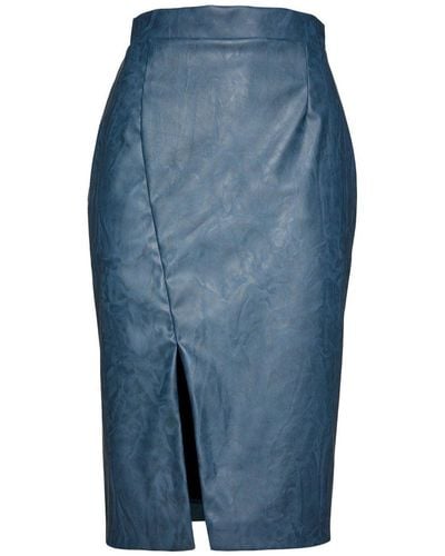 Conquista Indigo Faux Leather Pencil Skirt - Blue