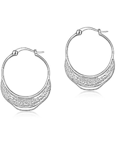 Janus Edinburgh Thoth Crescent Moon Patterned Sterling Hoop Earrings - Metallic