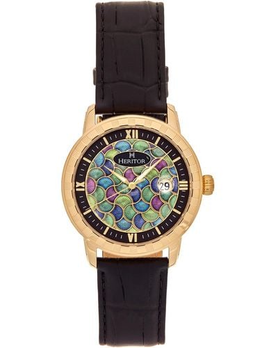 Heritor Protégé Leather-band Watch With Date - Multicolor