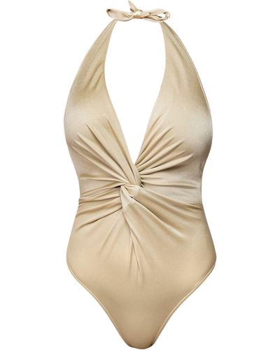 Cliché Reborn One Piece Plunge Neck Swimsuit With Twist In - Natural