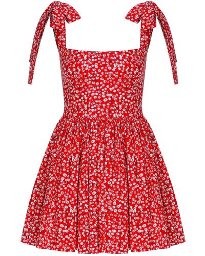 NAZLI CEREN Audree Floral Print Poplin Mini Dress In Candy - Red