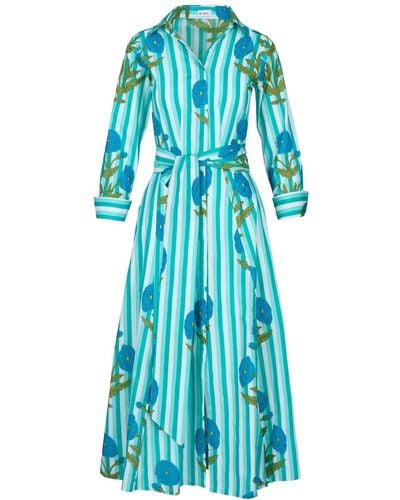 At Last Cotton Marigold Dress In Turquoise - Blue