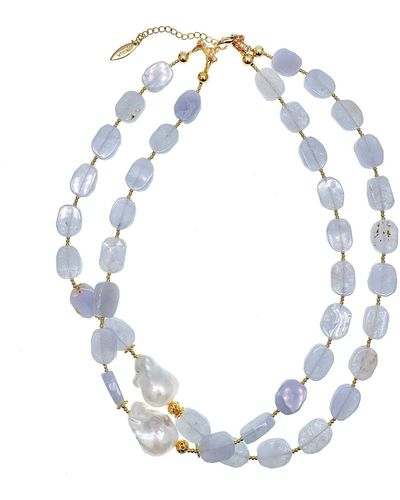 Farra Blue Lace Agate Double Strands Necklace