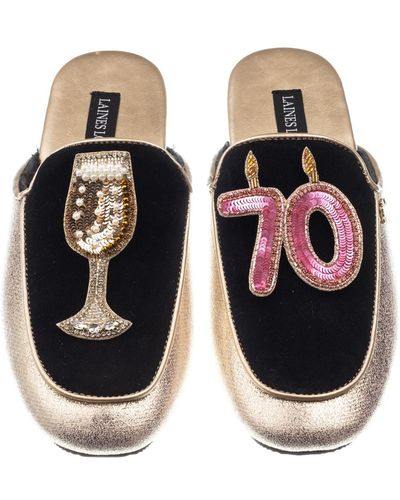 Laines London Classic Mules With 70th Birthday & Glass Of Champagne Brooches - Black