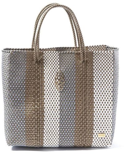 Lolas Bag Medium Silver Gold Stripe Tote Bag - Metallic