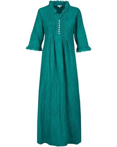 At Last Cotton Annabel Maxi Dress In Hand Woven Teal - Green