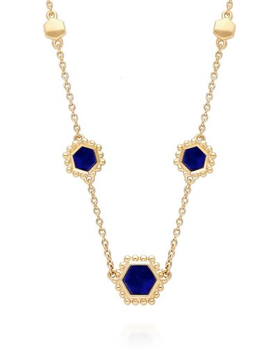 Gemondo Lapis Lazuli Flat Slice Hex Necklace In Gold Sterling Silver - Blue