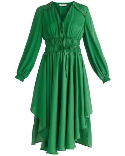 Paisie Ruched Waist Midi Dress In - Green