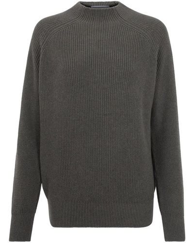 Paul James Knitwear Pure Cotton High Neck Tamie Raglan Jumper - Grey