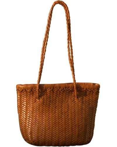 Rimini Zigzag Woven Leather Handbag In Small Size 'carla' - Brown