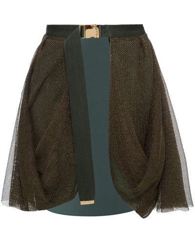 Balletto Athleisure Couture Metallized Mesh Screen And Boucle Belt Skirt Te Verde - Green