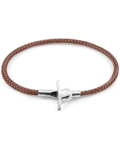 Anchor and Crew Copper Pink Cambridge Silver & Rope Bracelet - Brown