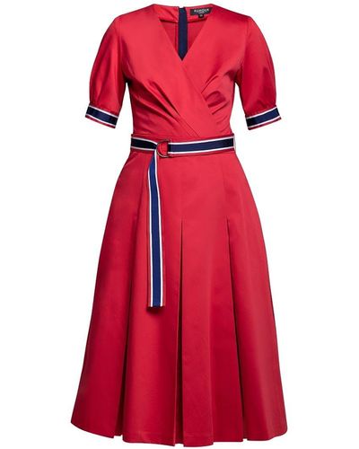 Rumour London Jennifer Fla Cotton Poplin Dress With Slits In - Red
