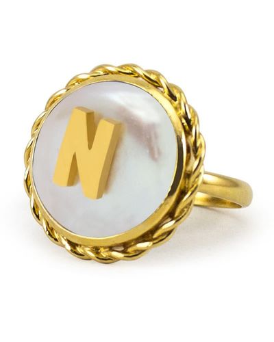 Vintouch Italy Moonglow Gold-plated Initial N Pearl Ring - Metallic