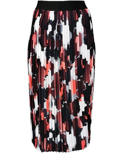 Lalipop Design Abstract Camo Print Midi Pleated Skirt - Black