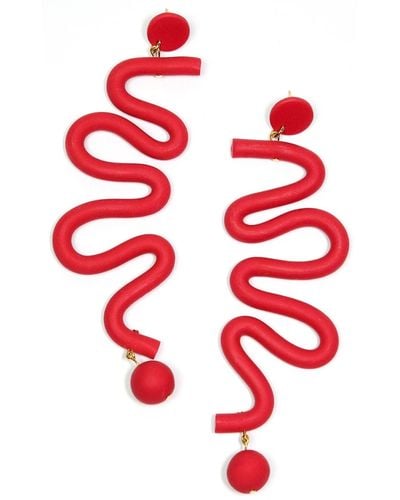 By Chavelli Tube squiggle Earrings - Red