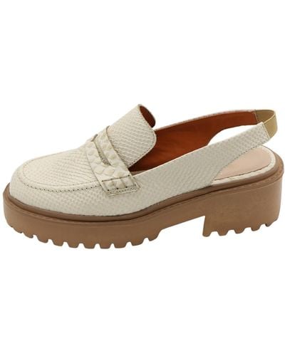 Stivali New York Elodie Platform Loafers In Ivory Croc Embossed Leather - Brown