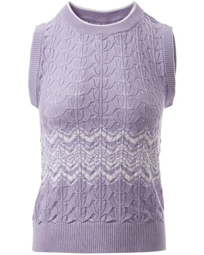 Fully Fashioning Mahalia Crochet Knit Vest - Purple