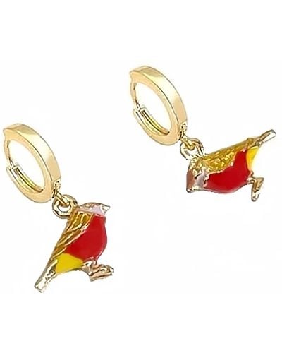 Ninemoo Budgie Drops Earrings- Red - White
