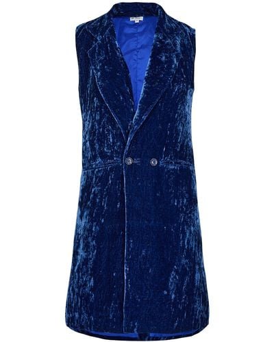 At Last Long Silk Velvet Waistcoat In Sapphire - Blue