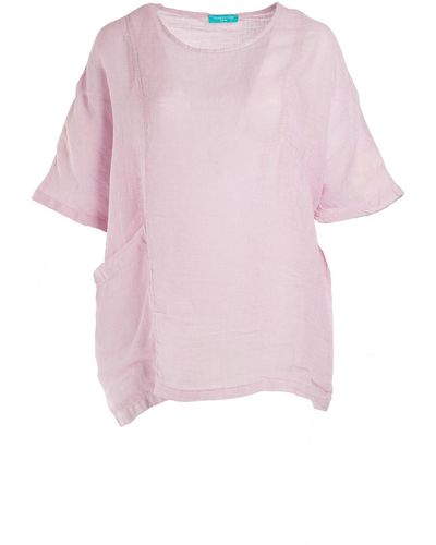 Haris Cotton Front Pocket Curve Linen Gauze Blouse With Batwing Sleeve - Pink