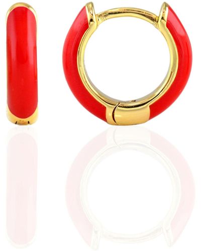 Kris Nations Enamel Hoop Earrings Gold Vermeil - Red
