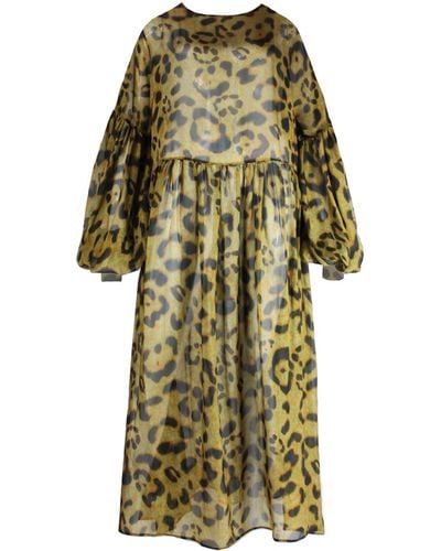 Klements Dusk Dress In Cheetah Silk Chiffon - Green