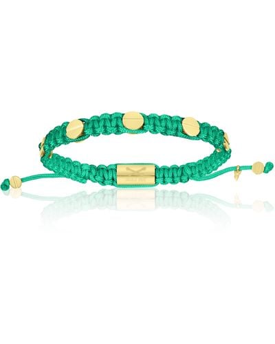 Double Bone Bracelets Yellow Gold Amore Screws With Cyan Polyester Bracelet - Green