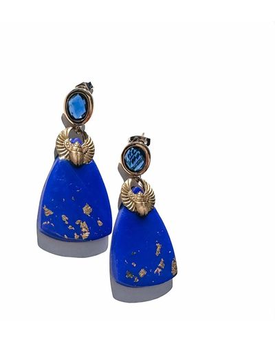 Babaloo Anubis Statement Earrings - Blue