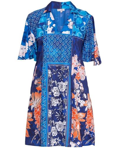 Niza Pleated Short Dress - Blue