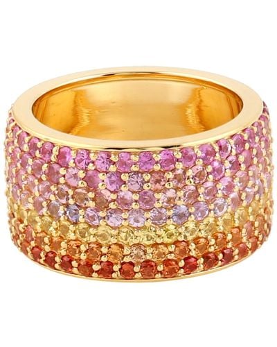 Artisan Pave Sapphire Solid 18k Yellow Gold Band Ring Women Jewelry Gift - Pink