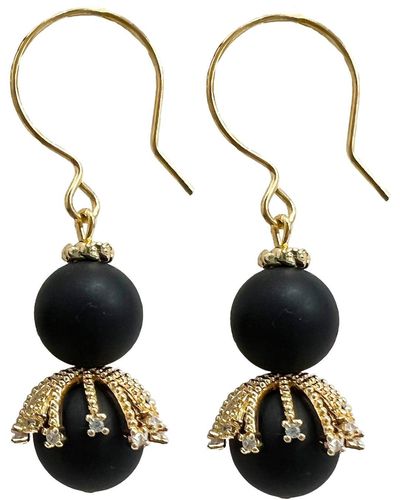 Farra Classic Agate Dangle Earrings - Black