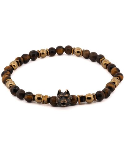 Ebru Jewelry Freedom Wolf Tiger's Eye Stone Bracelet - Brown