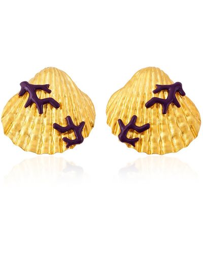 Milou Jewelry Seashell Earrings With Purple Coral - Multicolour