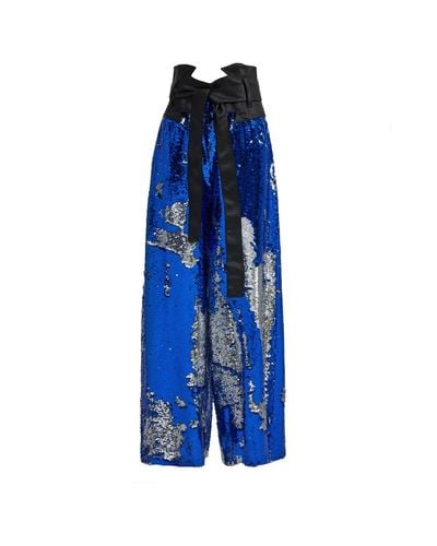 Julia Allert Palazzo Pants With Double-sided Sequins - Blue