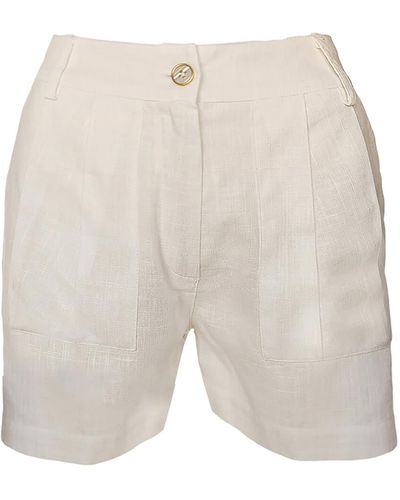 Haris Cotton Solid Linen Blend Shorts With Pleats - Natural