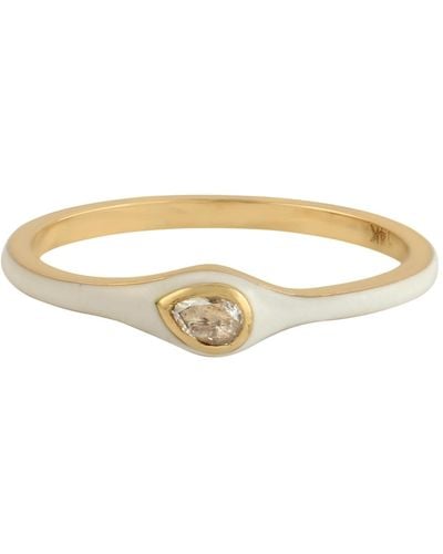 Artisan Natural Diamond Band Ring 14k Yellow Gold Enamel Jewelry - Metallic
