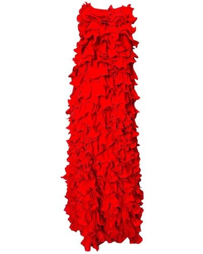 Julia Clancey Valentine Ruffle Silk Gown - Red